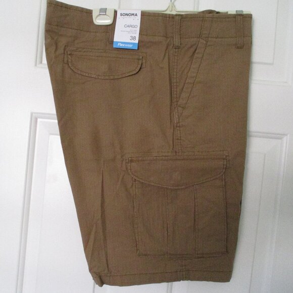 Sonoma Mens Flat Front Tan Cotton Stretch 6-Pocket Cargo Hiking Short NWT - 38W - Picture 1 of 6